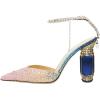 imageFSJ Women Bridal Heeled Sandals Pointy Toe Crystal Chain Ankle Strap Pumps Luxury Rhinestone Embellished Chunky Heels Wedding Party Dress Shoes Size 416 USPink Blue Rhinestones