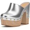 imageFSJ Women Closed Round Toe Mules High Chunky Heeled Sandals Slip On Platform Wooden Clogs Studs Comfy Dress Shoes Size 416 USSilver