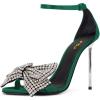 imageFSJ Women Crystal Bow Sandals Open Toe Stiletto Satin Slim Adjustable Ankle Strap High Heel Evening Casual Luxury Shoes Size 416 USGreen
