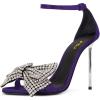 imageFSJ Women Crystal Bow Sandals Open Toe Stiletto Satin Slim Adjustable Ankle Strap High Heel Evening Casual Luxury Shoes Size 416 USPurple