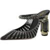 imageFSJ Women Crystal Chunky Heeled Mules Wedding Sandals Rhinestone Strappy Pumps Pointed Toe Fashion Slippers Slip On Bridal Shoes Size 415 USBlack Mesh Rhinestones