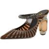 imageFSJ Women Crystal Chunky Heeled Mules Wedding Sandals Rhinestone Strappy Pumps Pointed Toe Fashion Slippers Slip On Bridal Shoes Size 415 USBrown Mesh Rhinestones