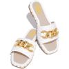 imageFSJ Women Sexy Square Open Toe Comfortable Flat Thick Sole Cushion Sandals Fashion Gold Chain Style Slip On Slides Studded Daily Ladies Summer Shoes Size 415 USWhite