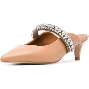 imageFSJ Pointed Toe Mid Heels Mules Rhinestones Crystals Studded Strap Slip On Sandals for Women Wedding Formal Party Shoes Size 415 USNude