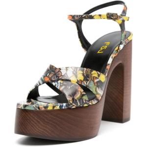 imageFSJ Women Chunky Block High Heel Platform Open Toe Sandals Ankle Strap Buckle Comfortable Wooden Heel Prom Party Brunch Dress Shoes Size 416 USButterfly
