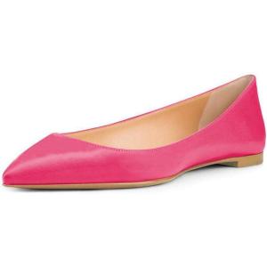 imageFSJ Women Fresh Floral Printed Flat Pumps Pointed Toe Slip On Party Dress Shoe for Comfort Casual Outfits 415 USHot Pink