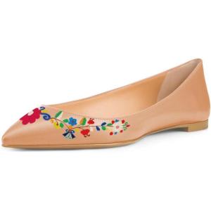 imageFSJ Women Fresh Floral Printed Flat Pumps Pointed Toe Slip On Party Dress Shoe for Comfort Casual Outfits 415 USNude Flower