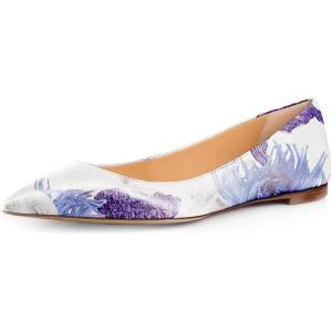 imageFSJ Women Fresh Floral Printed Flat Pumps Pointed Toe Slip On Party Dress Shoe for Comfort Casual Outfits 415 USPurple Flower