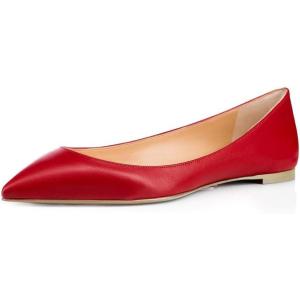 imageFSJ Women Fresh Floral Printed Flat Pumps Pointed Toe Slip On Party Dress Shoe for Comfort Casual Outfits 415 USRed