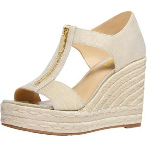 imageFSJ Women Open Toe TStrap Front Zipper Espadrilles Wedge Sandals Platform Caged Cutout Casual Comfortable Summer Shoes Size 416 USBeige