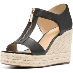 imageFSJ Women Open Toe TStrap Front Zipper Espadrilles Wedge Sandals Platform Caged Cutout Casual Comfortable Summer Shoes Size 416 USBlack