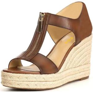 imageFSJ Women Open Toe TStrap Front Zipper Espadrilles Wedge Sandals Platform Caged Cutout Casual Comfortable Summer Shoes Size 416 USBrown