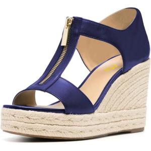 imageFSJ Women Open Toe TStrap Front Zipper Espadrilles Wedge Sandals Platform Caged Cutout Casual Comfortable Summer Shoes Size 416 USDark Blue