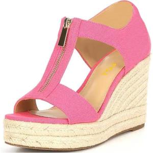imageFSJ Women Open Toe TStrap Front Zipper Espadrilles Wedge Sandals Platform Caged Cutout Casual Comfortable Summer Shoes Size 416 USPink