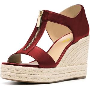 imageFSJ Women Open Toe TStrap Front Zipper Espadrilles Wedge Sandals Platform Caged Cutout Casual Comfortable Summer Shoes Size 416 USRed