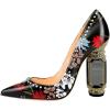 imageFSJ Women Bridal Pointed Toe Chunky Block High Heel Crystal Pumps Slip on Wedding Thick Comfort Evening Dress Studded Rivets Shoes Size 416 USBlack Flower