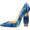 imageFSJ Women Bridal Pointed Toe Chunky Block High Heel Crystal Pumps Slip on Wedding Thick Comfort Evening Dress Studded Rivets Shoes Size 416 USBlue Lines