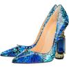 imageFSJ Women Bridal Pointed Toe Chunky Block High Heel Crystal Pumps Slip on Wedding Thick Comfort Evening Dress Studded Rivets Shoes Size 416 USBlue Lines