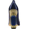 imageFSJ Women Bridal Pointed Toe Chunky Block High Heel Crystal Pumps Slip on Wedding Thick Comfort Evening Dress Studded Rivets Shoes Size 416 USBlue Matte Leather