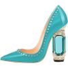 imageFSJ Women Bridal Pointed Toe Chunky Block High Heel Crystal Pumps Slip on Wedding Thick Comfort Evening Dress Studded Rivets Shoes Size 416 USLake Blue