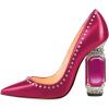 imageFSJ Women Bridal Pointed Toe Chunky Block High Heel Crystal Pumps Slip on Wedding Thick Comfort Evening Dress Studded Rivets Shoes Size 416 USPink Matte Leather
