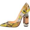 imageFSJ Women Bridal Pointed Toe Chunky Block High Heel Crystal Pumps Slip on Wedding Thick Comfort Evening Dress Studded Rivets Shoes Size 416 USYellow Flower