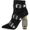 imageFSJ Women Chic Pointed Toe Crystal Chunky Block High Heel Ankle Boots Glossy Side Zipper Casual Daily Fashion Ladies Fall Shoes Size 415 USBlack Belt