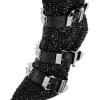 imageFSJ Women Chic Pointed Toe Crystal Chunky Block High Heel Ankle Boots Glossy Side Zipper Casual Daily Fashion Ladies Fall Shoes Size 415 USBlack Belt