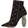 imageFSJ Women Chic Pointed Toe Crystal Chunky Block High Heel Ankle Boots Glossy Side Zipper Casual Daily Fashion Ladies Fall Shoes Size 415 USBlack Grid