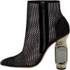 imageFSJ Women Chic Pointed Toe Crystal Chunky Block High Heel Ankle Boots Glossy Side Zipper Casual Daily Fashion Ladies Fall Shoes Size 415 USBlack Mesh