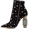 imageFSJ Women Chic Pointed Toe Crystal Chunky Block High Heel Ankle Boots Glossy Side Zipper Casual Daily Fashion Ladies Fall Shoes Size 415 USBlack Pearl