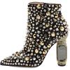 imageFSJ Women Chic Pointed Toe Crystal Chunky Block High Heel Ankle Boots Glossy Side Zipper Casual Daily Fashion Ladies Fall Shoes Size 415 USBlack Rivets