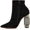 imageFSJ Women Chic Pointed Toe Crystal Chunky Block High Heel Ankle Boots Glossy Side Zipper Casual Daily Fashion Ladies Fall Shoes Size 415 USBlack Studded