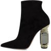 imageFSJ Women Chic Pointed Toe Crystal Chunky Block High Heel Ankle Boots Glossy Side Zipper Casual Daily Fashion Ladies Fall Shoes Size 415 USBlack Suede