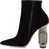 imageFSJ Women Chic Pointed Toe Crystal Chunky Block High Heel Ankle Boots Glossy Side Zipper Casual Daily Fashion Ladies Fall Shoes Size 415 USBlack Suede