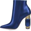 imageFSJ Women Chic Pointed Toe Crystal Chunky Block High Heel Ankle Boots Glossy Side Zipper Casual Daily Fashion Ladies Fall Shoes Size 415 USBlue