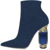 imageFSJ Women Chic Pointed Toe Crystal Chunky Block High Heel Ankle Boots Glossy Side Zipper Casual Daily Fashion Ladies Fall Shoes Size 415 USBlue Suede