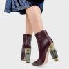 imageFSJ Women Chic Pointed Toe Crystal Chunky Block High Heel Ankle Boots Glossy Side Zipper Casual Daily Fashion Ladies Fall Shoes Size 415 USBrown Crocodile Print
