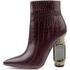 imageFSJ Women Chic Pointed Toe Crystal Chunky Block High Heel Ankle Boots Glossy Side Zipper Casual Daily Fashion Ladies Fall Shoes Size 415 USBrown Crocodile Print