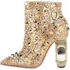 imageFSJ Women Chic Pointed Toe Crystal Chunky Block High Heel Ankle Boots Glossy Side Zipper Casual Daily Fashion Ladies Fall Shoes Size 415 USGold Rivets