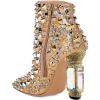 imageFSJ Women Chic Pointed Toe Crystal Chunky Block High Heel Ankle Boots Glossy Side Zipper Casual Daily Fashion Ladies Fall Shoes Size 415 USGold Rivets