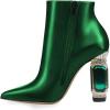 imageFSJ Women Chic Pointed Toe Crystal Chunky Block High Heel Ankle Boots Glossy Side Zipper Casual Daily Fashion Ladies Fall Shoes Size 415 USGreen
