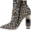 imageFSJ Women Chic Pointed Toe Crystal Chunky Block High Heel Ankle Boots Glossy Side Zipper Casual Daily Fashion Ladies Fall Shoes Size 415 USLeopard