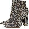 imageFSJ Women Chic Pointed Toe Crystal Chunky Block High Heel Ankle Boots Glossy Side Zipper Casual Daily Fashion Ladies Fall Shoes Size 415 USLeopard