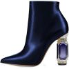 imageFSJ Women Chic Pointed Toe Crystal Chunky Block High Heel Ankle Boots Glossy Side Zipper Casual Daily Fashion Ladies Fall Shoes Size 415 USNavy