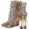 imageFSJ Women Chic Pointed Toe Crystal Chunky Block High Heel Ankle Boots Glossy Side Zipper Casual Daily Fashion Ladies Fall Shoes Size 415 USNudeclear