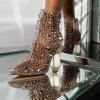 imageFSJ Women Chic Pointed Toe Crystal Chunky Block High Heel Ankle Boots Glossy Side Zipper Casual Daily Fashion Ladies Fall Shoes Size 415 USNudeclear