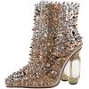 imageFSJ Women Chic Pointed Toe Crystal Chunky Block High Heel Ankle Boots Glossy Side Zipper Casual Daily Fashion Ladies Fall Shoes Size 415 USNudeclear