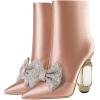 imageFSJ Women Chic Pointed Toe Crystal Chunky Block High Heel Ankle Boots Glossy Side Zipper Casual Daily Fashion Ladies Fall Shoes Size 415 USPink Bow