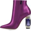 imageFSJ Women Chic Pointed Toe Crystal Chunky Block High Heel Ankle Boots Glossy Side Zipper Casual Daily Fashion Ladies Fall Shoes Size 415 USPurple
